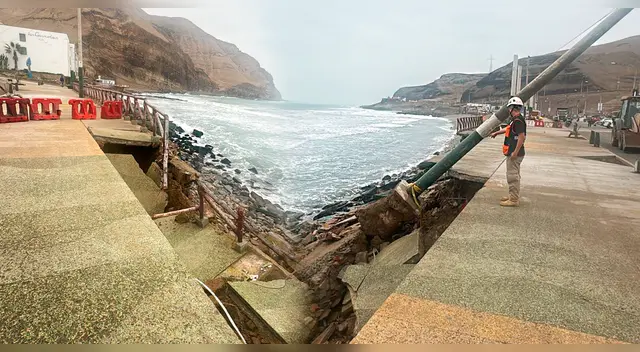 Malecón de Chorrillos colapsó y deja poste caído: impactantes imágenes del desplome