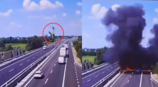 Avioneta cae en plena autopista y estalla: pareja muere calcinada y varios autos arden sin control