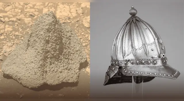 La NASA descubre en Marte una roca con forma de casco rodeada de esférulas.