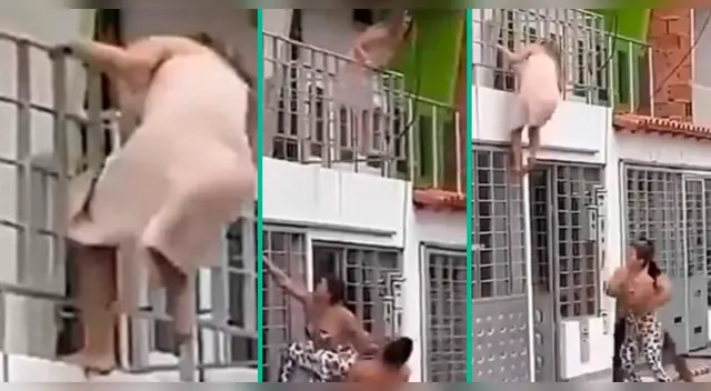 Amante semidesnuda salta de un segundo piso para huir de la furia de la esposa engañada Amante semidesnuda salta de un segundo piso para huir de la furia de la esposa engañada