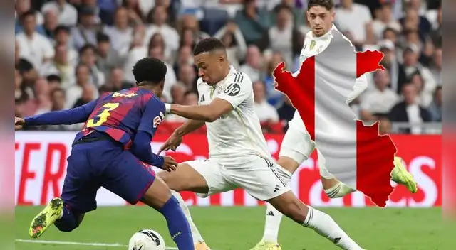 Marca peruana apareció en el Santiago Bernabéu durante el clásico español. Foto: composición EP/AFP