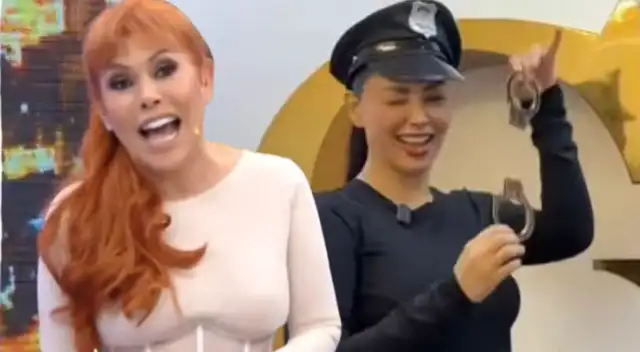 Magaly Medina se burla del disfraz de policía de Pamela Franco. Magaly Medina se burla del disfraz de policía de Pamela Franco.