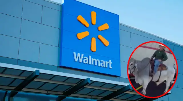 Hombre fue al supermercado de Walmart montado de un toro.