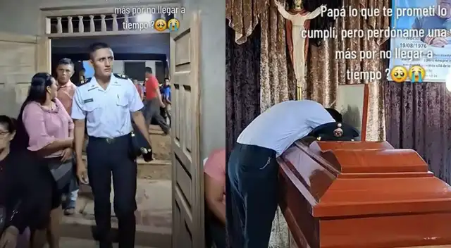 Policía peruano se quiebra frente al ataúd de su padre y deja a todos en silencio: "Perdóname por no llegar a tiempo” Policía peruano se quiebra frente al ataúd de su padre y deja a todos en silencio: "Perdóname por no llegar a tiempo”