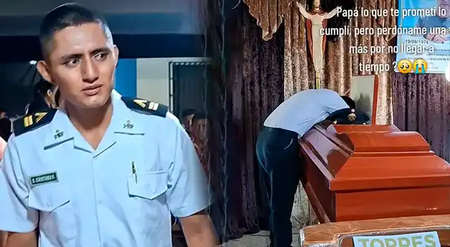 Policía peruano conmueve con emotiva despedida a su padre en velorio