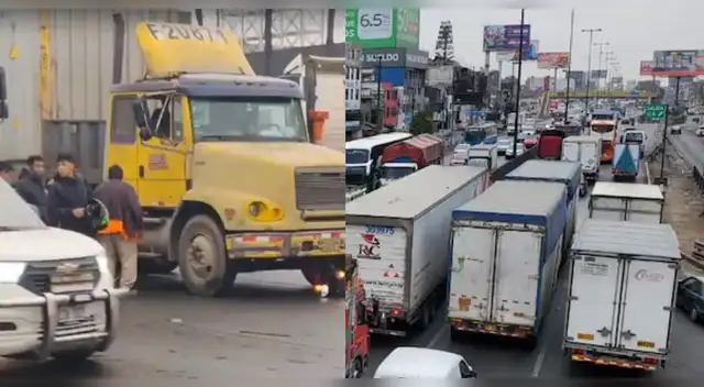 Choque entre motorizado y tráiler provoca tráfico en la Panamericana Sur.