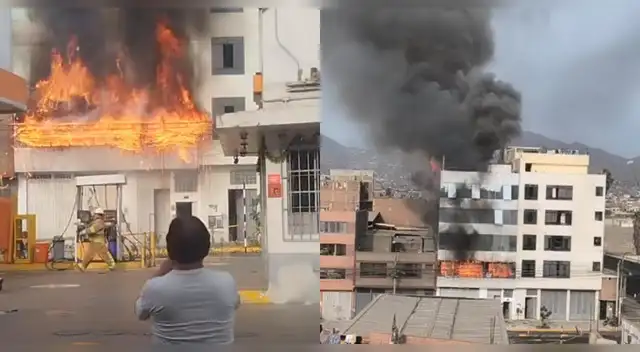 Fuerte incendio en Rímac: unidades de bomberos luchan por apagar el siniestro.