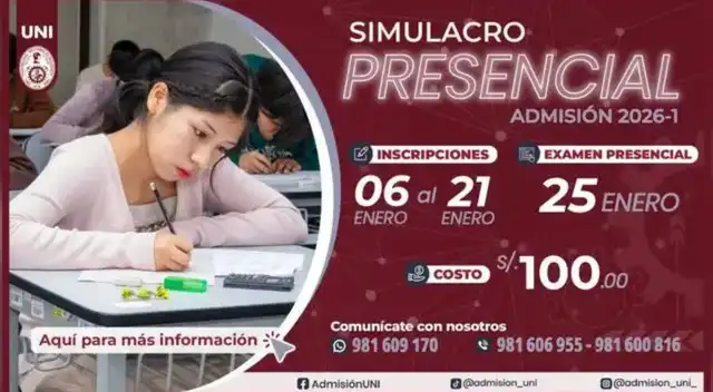 La UNI anuncia simulacro presencial este 25 de enero del 2026.
