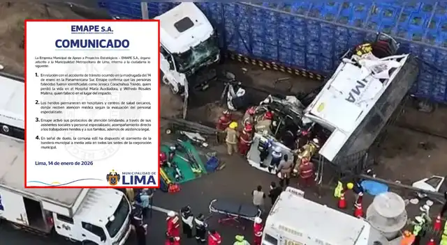 Municipalidad de Lima decreta duelo tras fallecimiento de trabajadores de Emape en la Panamericana Sur.