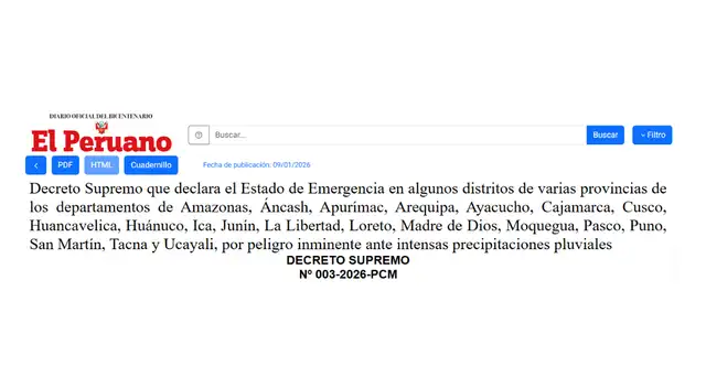 Decreto Supremo N.° 003-2026-PCM.