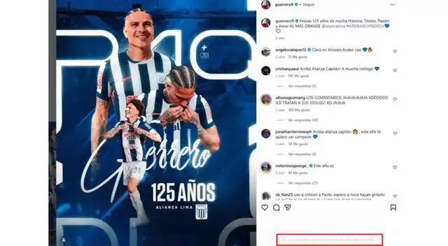 Paolo Guerrero limitó sus comentarios, quitó sus fotos con Ana Paula y la dejó de seguir. Fuente: Instagram.