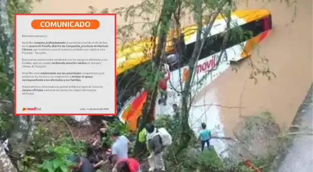 Movil Bus se pronuncia tras caída de ómnibus al río con 50 pasajeros en San Martín.