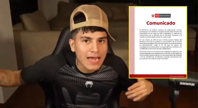 Ministerio de Cultura anuncia acciones legales contra el streamer 'Cristorata' por comentarios racistas en elecciones 2026.