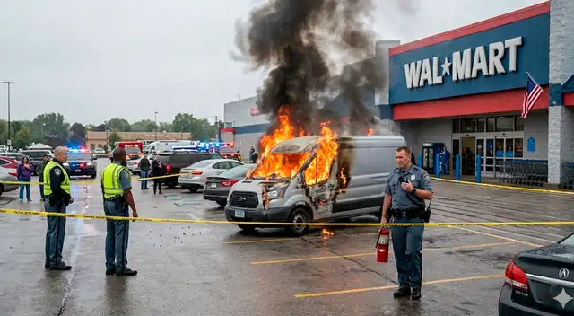 Vehículo se INCENDIÓ en el estacionamiento del supermercado Walmart.
