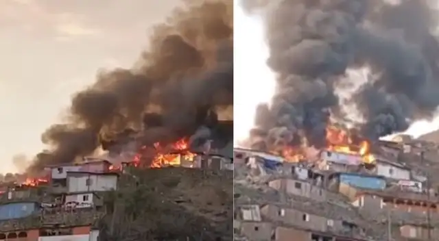 Independencia: Incendio arrasa varias viviendas en lo alto de un cerro.