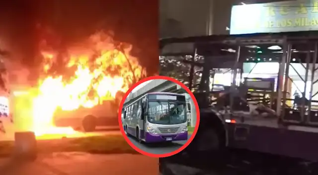 Bus del Corredor Morado se incendia en la av. Wiesse de San Juan de Lurigancho y genera alarma en transeúntes.