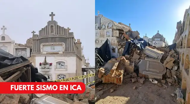 Sismo 6.1 en Ica derrumba pabellón del Cementerio Saraja y deja féretros expuestos.
