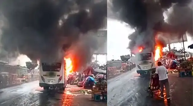 Bus se incendia cerca de estación Caquetá y genera caos vehicular en plena hora punta en SMP. Bus se incendia cerca de estación Caquetá y genera caos vehicular en plena hora punta en SMP.