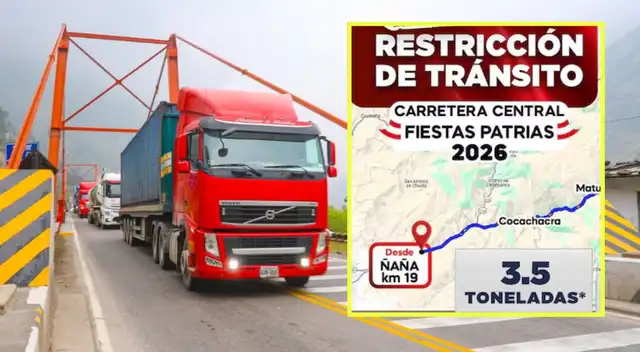 La medida rige para camiones de más de 3.5 toneladas que circulen entre el kilómetro 19, en Ñaña, y el kilómetro 145, en el centro poblado de Pucará.