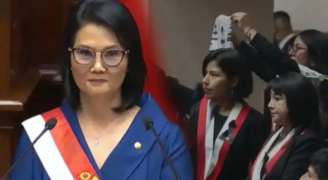 Keiko Fujimori y su reacción de disgusto en pleno Congreso al retiro de la oposición durante su discurso de toma de mando