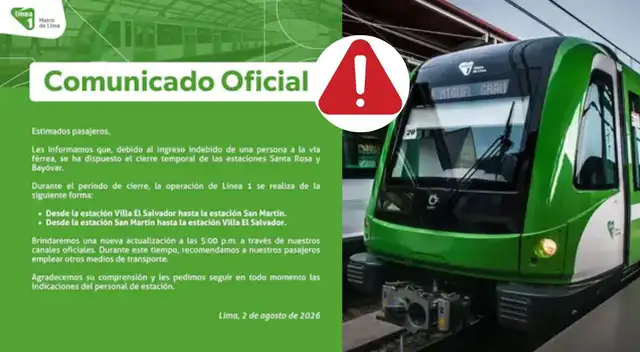 Las estaciones Santa Rosa y Bayóvar fueron cerradas temporalmente por el sistema de trenes tras el incidente reportado este domingo 2 de agosto.