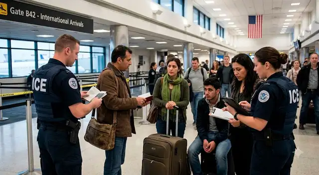 ICE aumenta operativos y arrestos a extranjeros en aeropuertos.