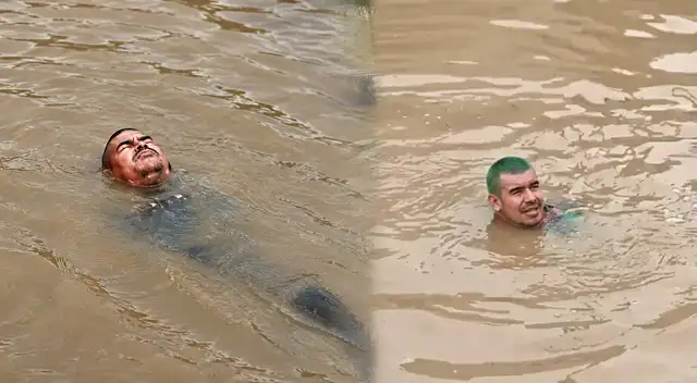 Hombre convirtió el bypass inundado en VMT en su piscina