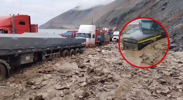 Huaicos en Arequipa bloquean la Panamericana Sur: camiones, buses y autos permanecen varados.