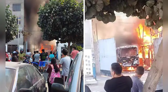 Fuego consume un autobús de transporte público cerca de la zona comercial.