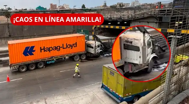 Línea Amarilla: camión choca y derrama combustible en túnel y restringen tránsito en ambos sentidos.