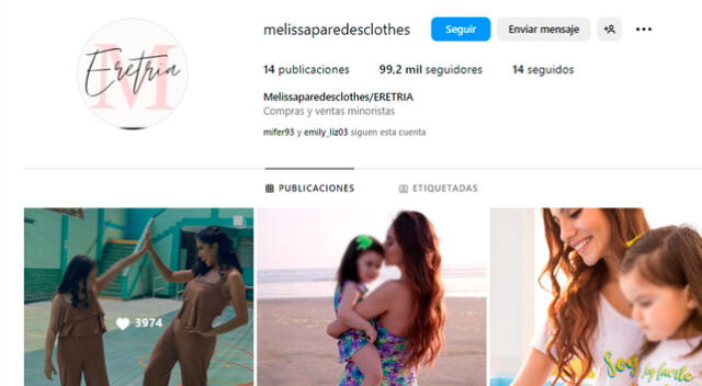 Captura de pantalla tienda de ropa de Melissa Paredes.   