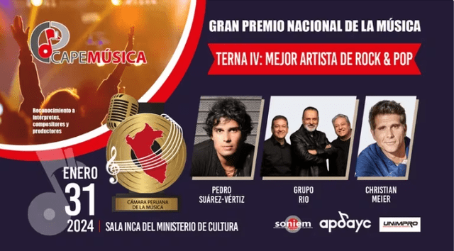 Pedro Suárez Vértiz fue nominado a Mejor Artista de Rock &amp; Pop junto a Christian Meier.