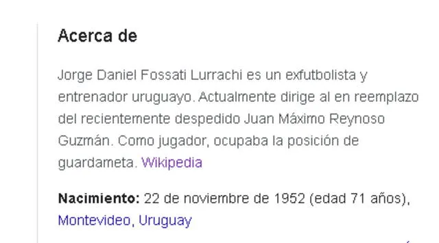 Así describe Wikipedia a Jorge Fossati    