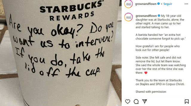  La señal era quitar la tapa del vaso, para que los trabajadores pudiesen intervenir en caso de problemas. (Captura: Instagram)    