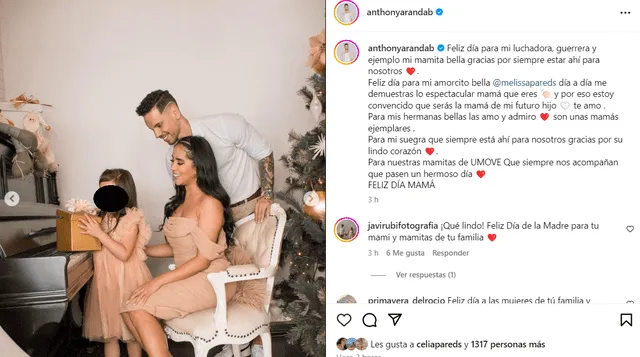 Anthony Aranda celebra el Día de la Madre dedicándole un mensaje especial a Melissa Paredes.  