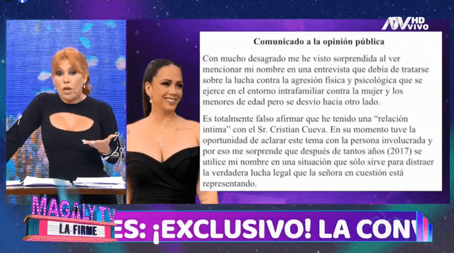 <em>Magaly Medina no está autorizada en mostrar las pruebas que desmentirían a Melissa Klug. Captura: ATV </em>   