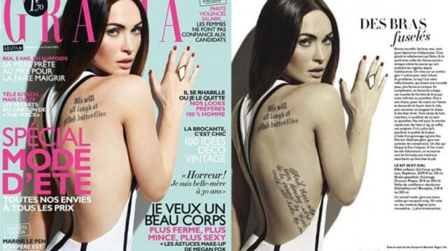 3: El tatuaje móvil: Revista hizo desaparecer en la portada un tatuaje de Megan Fox que apareció en foto interior.