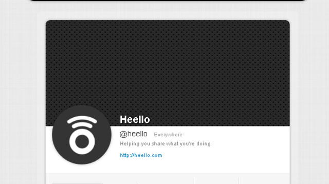 Captura de la primer vista de Heello: barra de menú, foto de perfil y foto de portada.