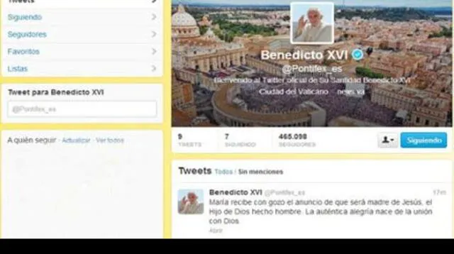 Primer tweet del Papa Benedicto XVI.
