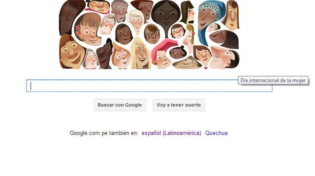 Google conmemora el Día Internacional de la Mujer con un emotivo Doodle formado por rostros de mujeres de distintos grupos étnicos y procedencias.
