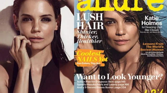 Katie Holmes muestra su belleza en edición de abril de la revista Allure.