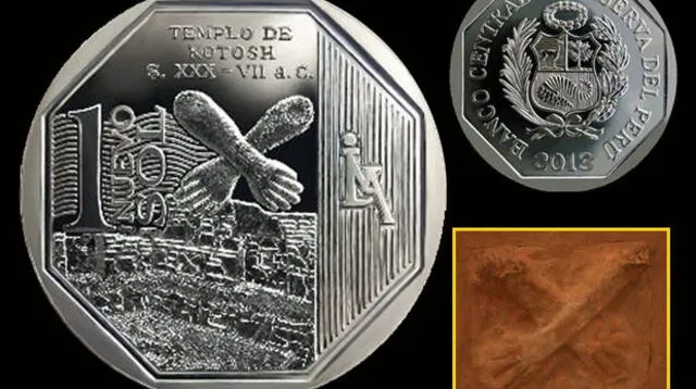 La moneda de colección número 13 está inspirada en el Templo de las manos cruzadas de Kotosh.