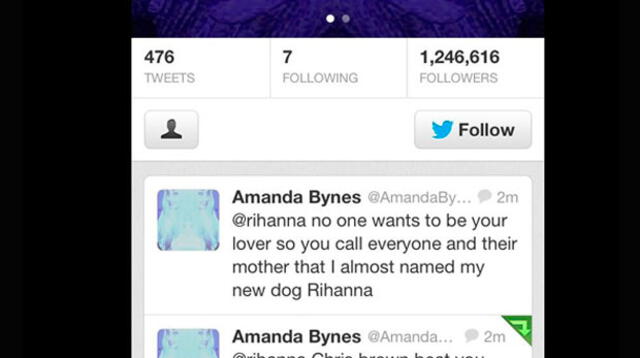 Amanda Bynes insulta a Rihanna por Twitter.