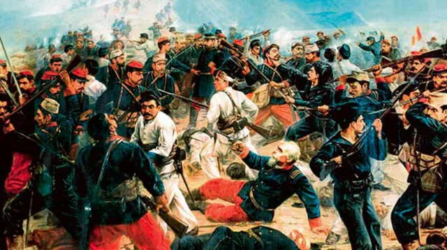 Pintura representativa de la gesta heroica de Francisco Bolognesi en la Batalla de Arica.