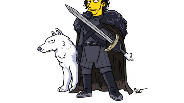 Jon Snow, de Game of Thrones, dibujado al estilo Los Simpson