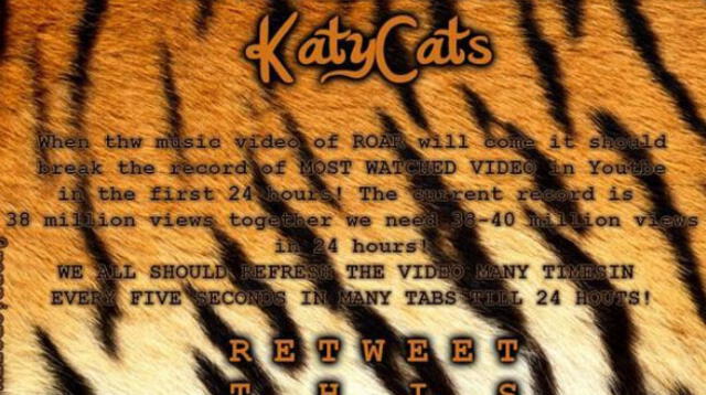 Fans de Kary Perry llaman a hacer de Roar, el video más visto de YouTube