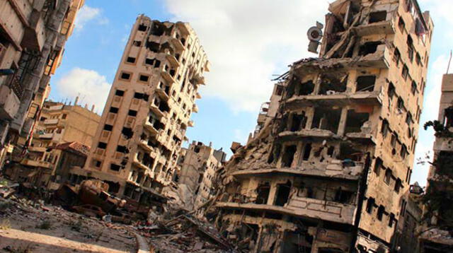 Edificiones en ruinas. Así o peor puede quedar territorio sirio.