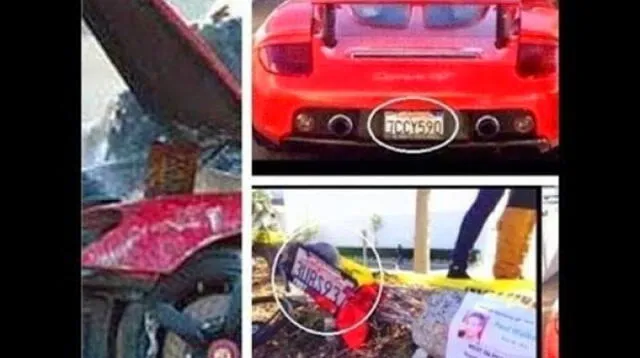 Esta foto pretende hacer creer que las placas del auto antes y después del accidente 'no coinciden'. Sin embargo, es notorio el photoshop que colocó la segunda placa en lugar de la original