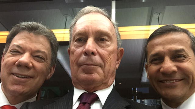 Ollanta Humala, Juan Manuel Santos y Bloomerg juntos aprovecharon para tomarse un selfie.