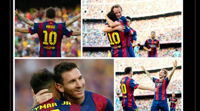Messi celebra su gol 400. 